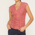 V Neck Wrap Lace Cap Sleeve Fitted Top