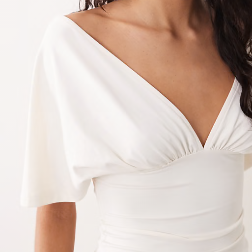 Deep V Neck Flutter Sleeve Tie Back Cinched Waist Top
