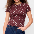 Crew Neck Ribbed Floral Print Short Sleeve Cropped T-Shirt