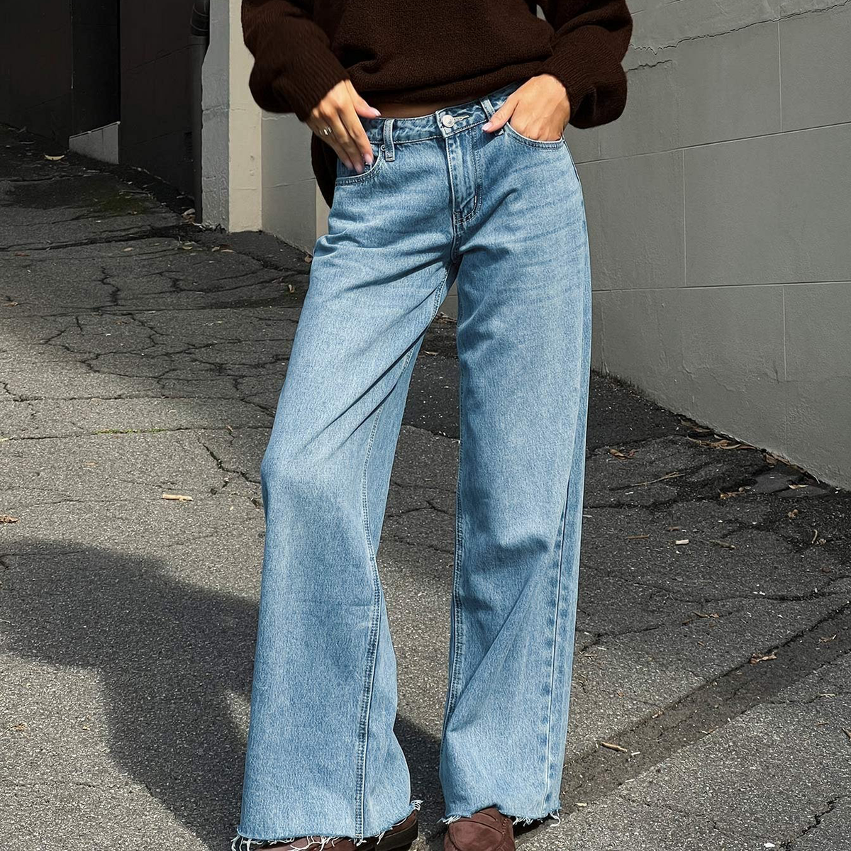 Low Rise Straight Leg Light Wash Denim Jeans