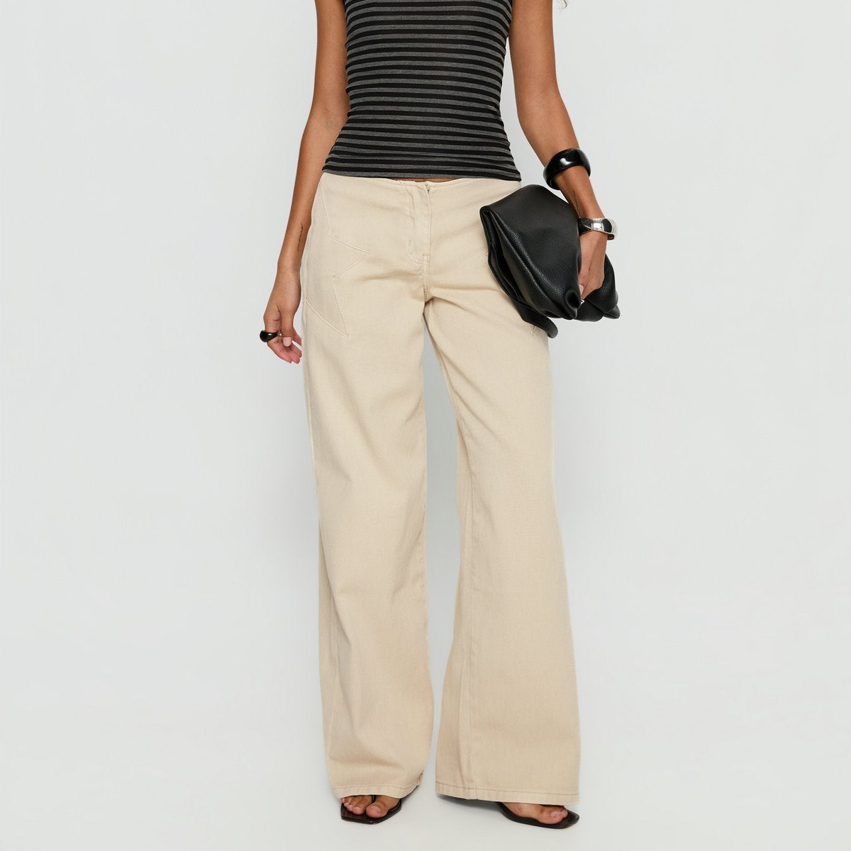 Mid Rise Wide Leg Ecru Wash Star Stitch Denim Jeans