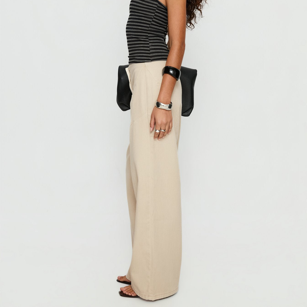 Mid Rise Wide Leg Ecru Wash Star Stitch Denim Jeans
